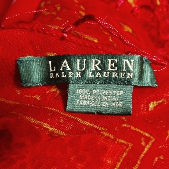 Ralph Lauren Fringed Scarf Red Gold - Picture 4 of 7